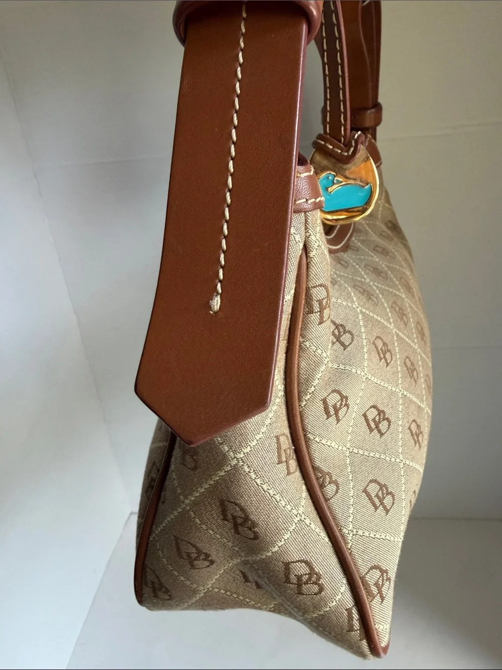 Dooney & Bourke Vintage Signature DB Monogram Canvas Hobo Bag - Brown/Tan